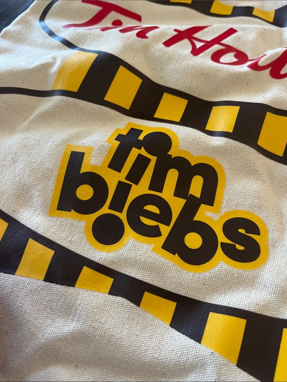 Tim Hortons Cream Canvas Tote Bag with Yellow & Black Accents - Picture 3 of 5